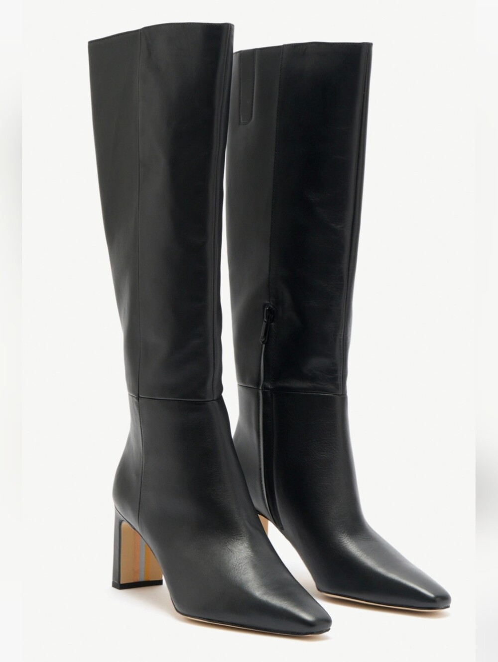 Sam Edelman Black Leather Knee-High Block Heel Boots